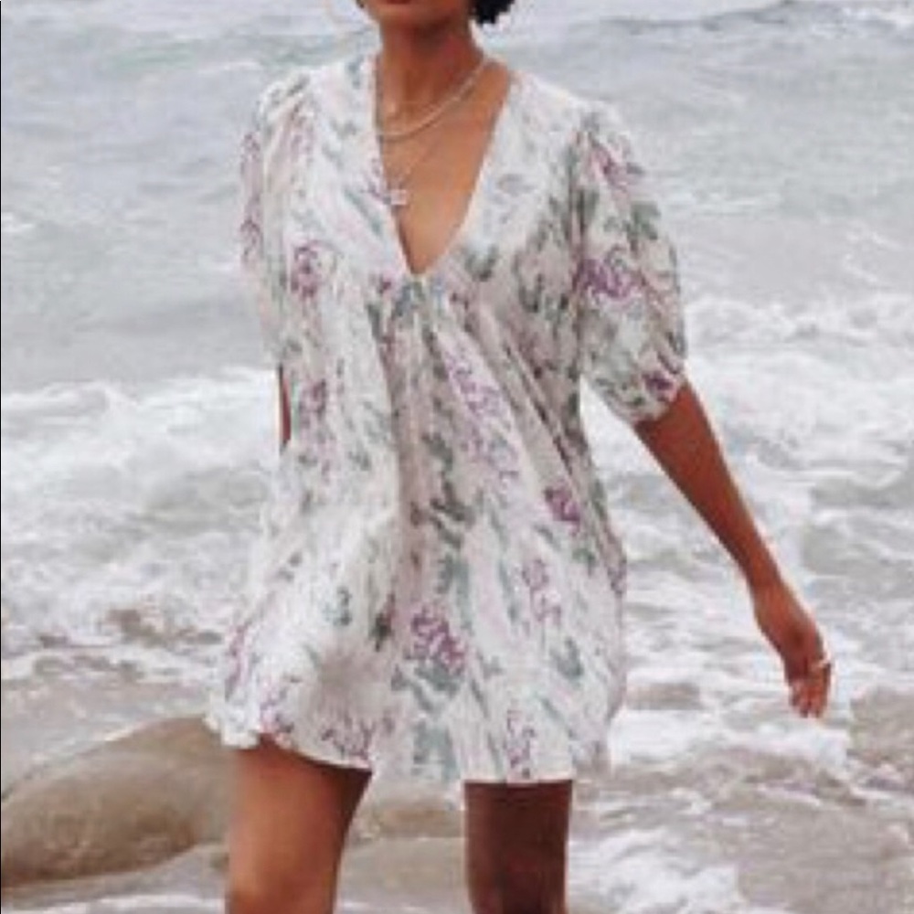 Kimchi Blue Pria Plunging Puff Sleeve Mini Dress